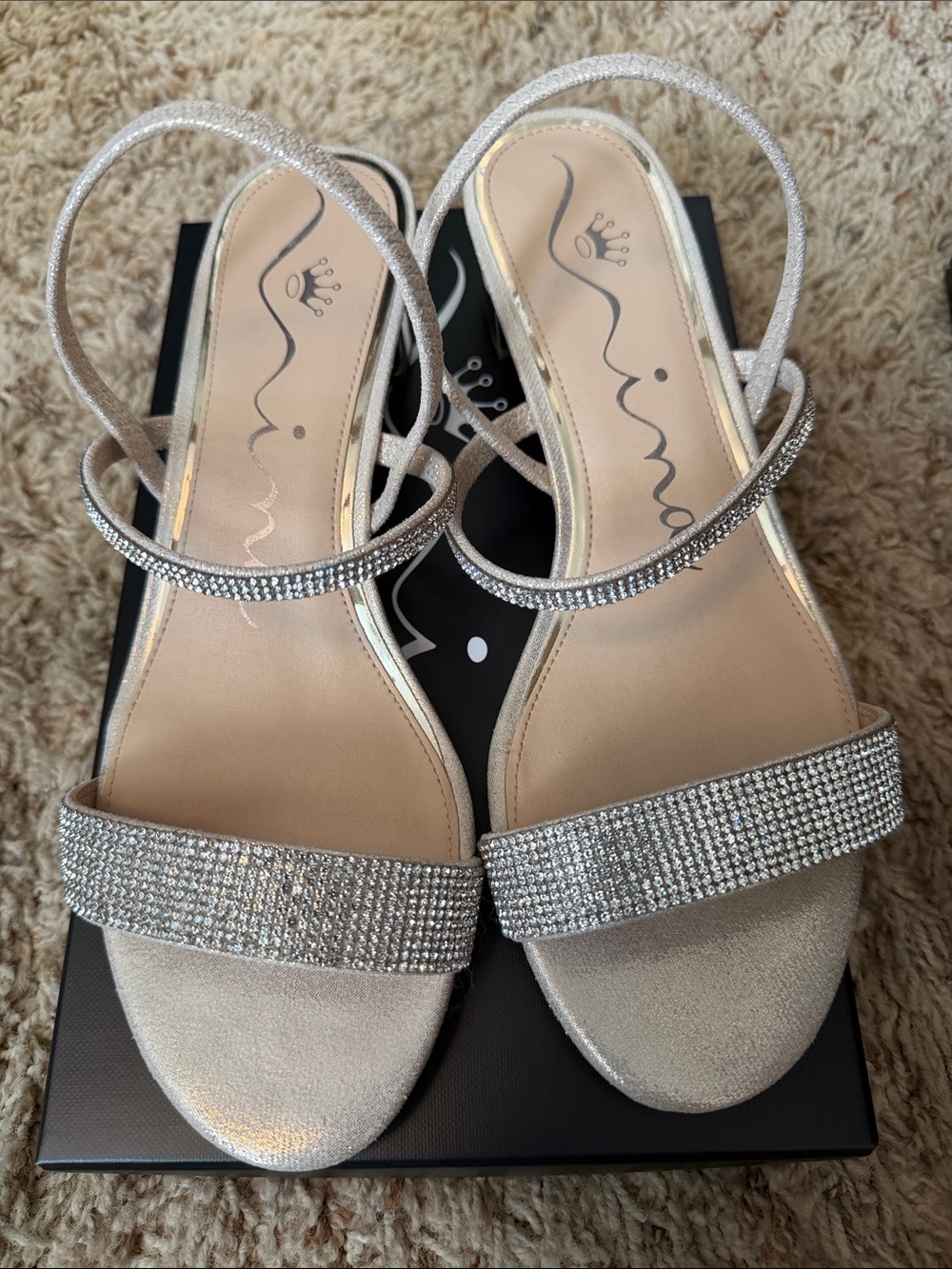 Nina Rhinestone Evening with gold heels